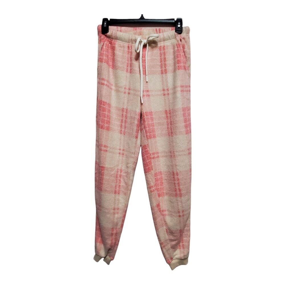 Aerie Fleece Sweatpants Pink Plaid Womens Size XS Pajama Bottoms NEW